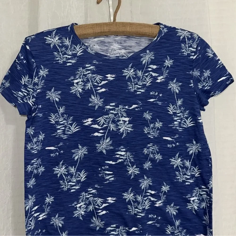 GAP XXL Blue White Teal Tropical Beach Print Short Sleeve Crew Cotton Tee